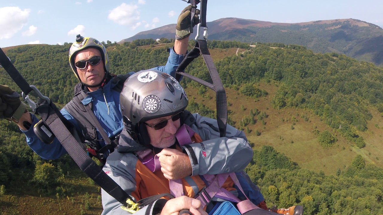 Tandem paragliding from Mount Gemba, Pilipets, Borzhava, Karpatian, Ukraine, 29.08.2018. GOPR2370