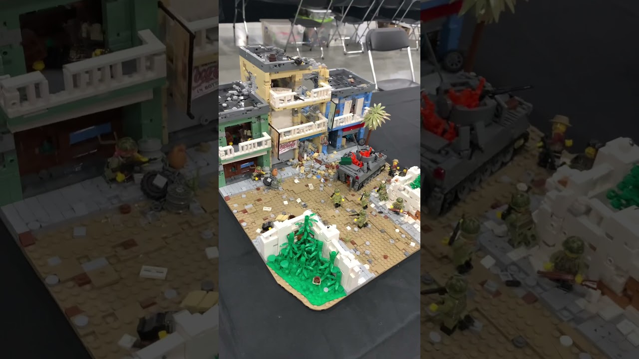 War torn streets depicted in Lego bricks at Brickworld Michigan.