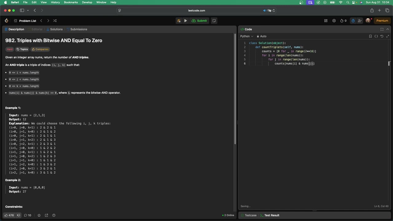 No Sound Leetcode 982: Triples with Bitwise AND Equal To Zero