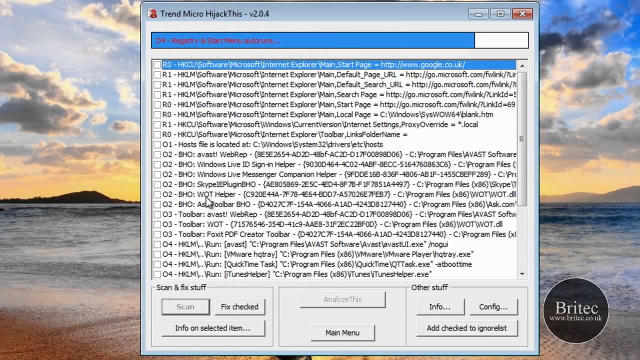 How to use HijackThis to remove Browser Hijackers & Malware by Britec