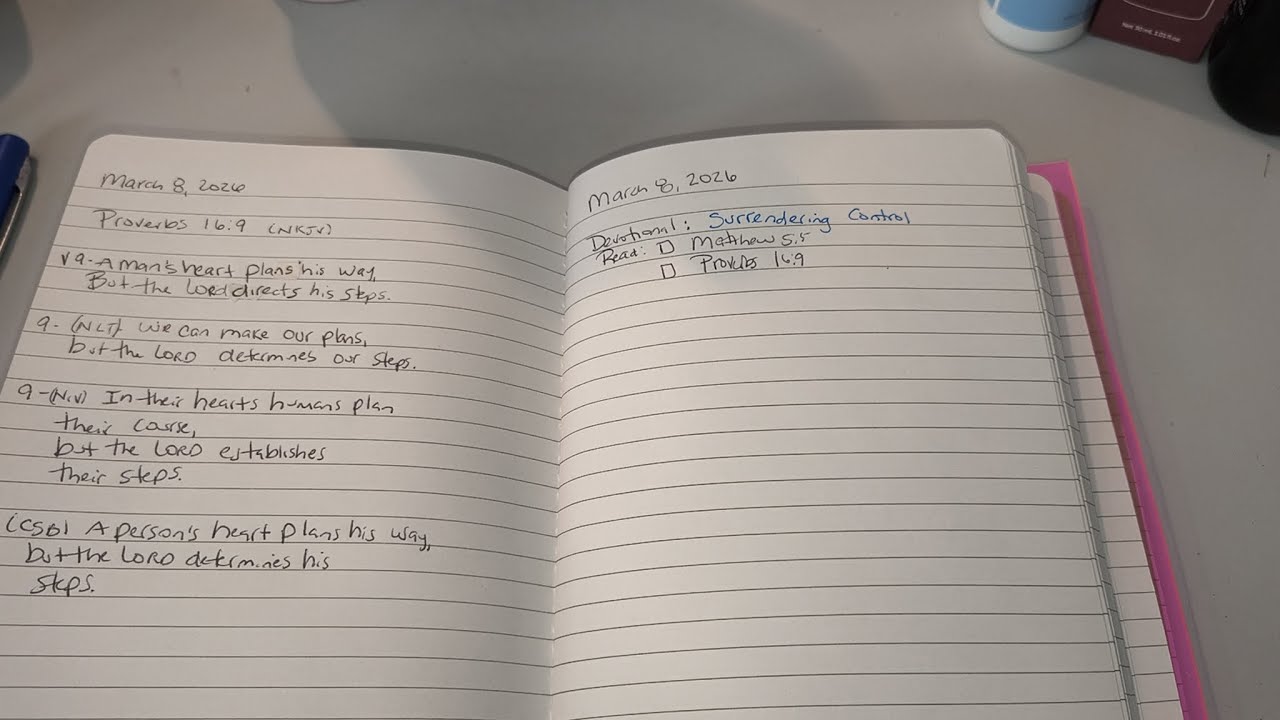 March 8, 2026 | Proverbs 16:9 | Scripture Writing Plan | The Sermon On the Mount