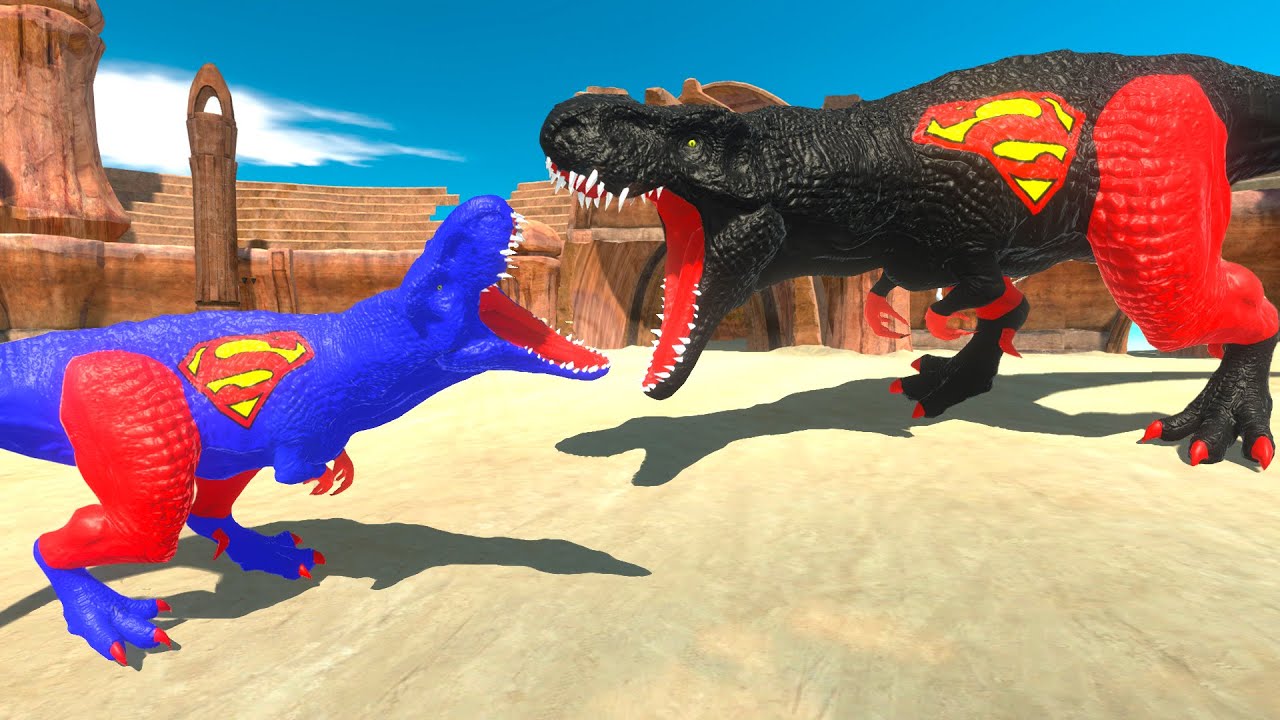BLUE SUPER T-REX VS BLACK SUPER T-REX DEATH RUN MISSION - Animal Revolt Battle Simulator