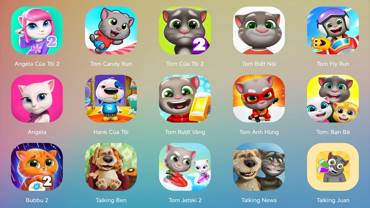 My Talking Angela 2, Talking Tom Candy Run, My Talking Tom 2, Talking Tom Hero Dash,Tom Time Rush