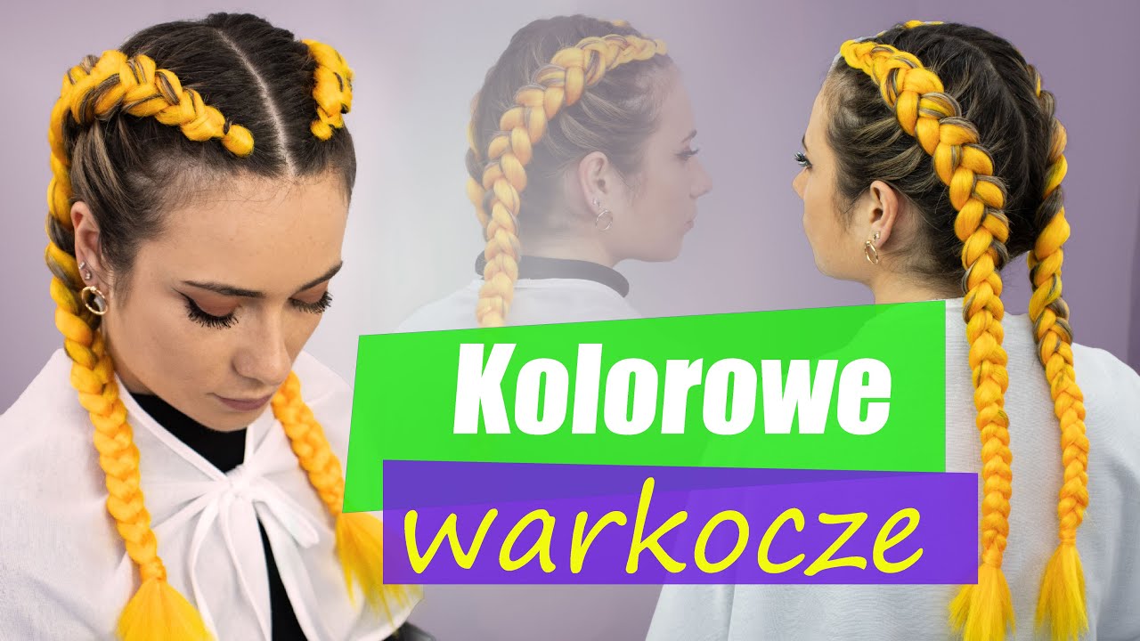 Kolorowe warkocze na włosach do ramion