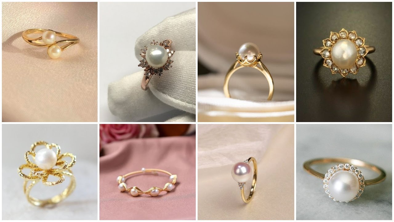 😍gold pearl rings design||gold pearl ring design for women||pearl gold engagement rings