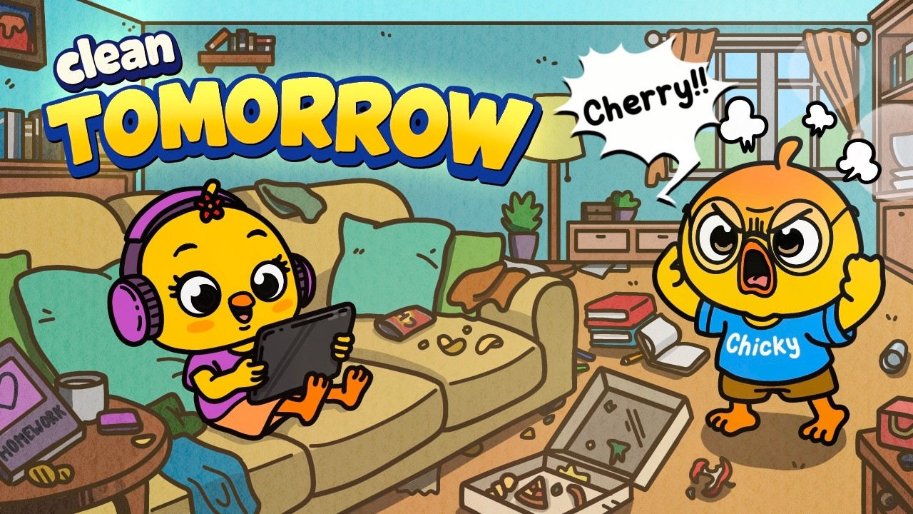 Cherry won’t clean up her mess — she just says “Tomorrow!”😂|Kids Cartoon #nerdychicky #funnycartoon