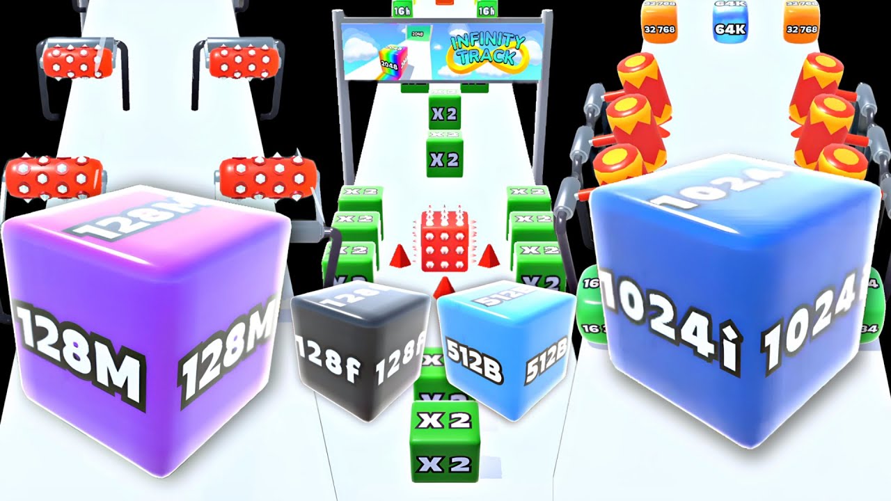 Jelly Run 2048 ULTIMATE Gameplay | 4 Shape Play | 128M vs 512B vs 128f vs 1024i Race