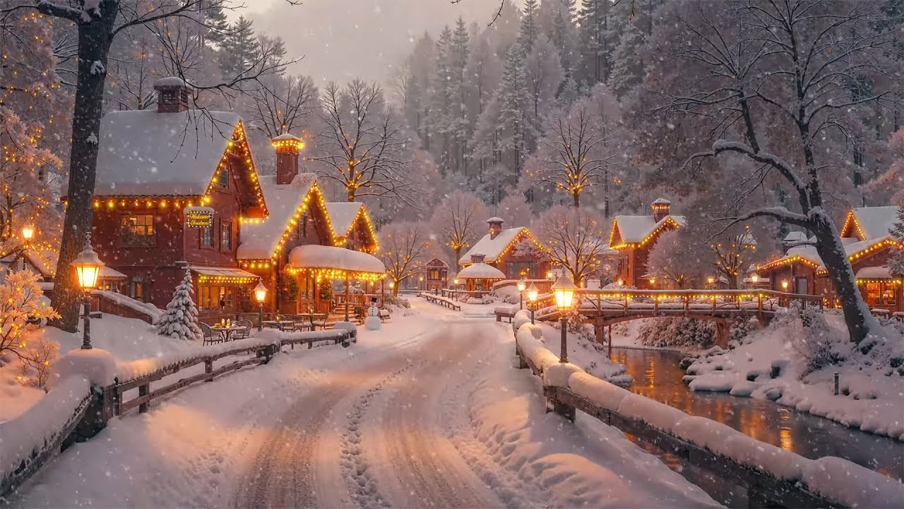 Peaceful Winter Village Town : Smooth Jazz, Snow-Covered Streets & Cozy Lights for Holiday Nights ❄️