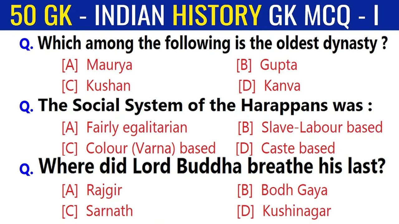 Indian history gk mcq questions and answer in English | Indian History - General Knowledge Questions