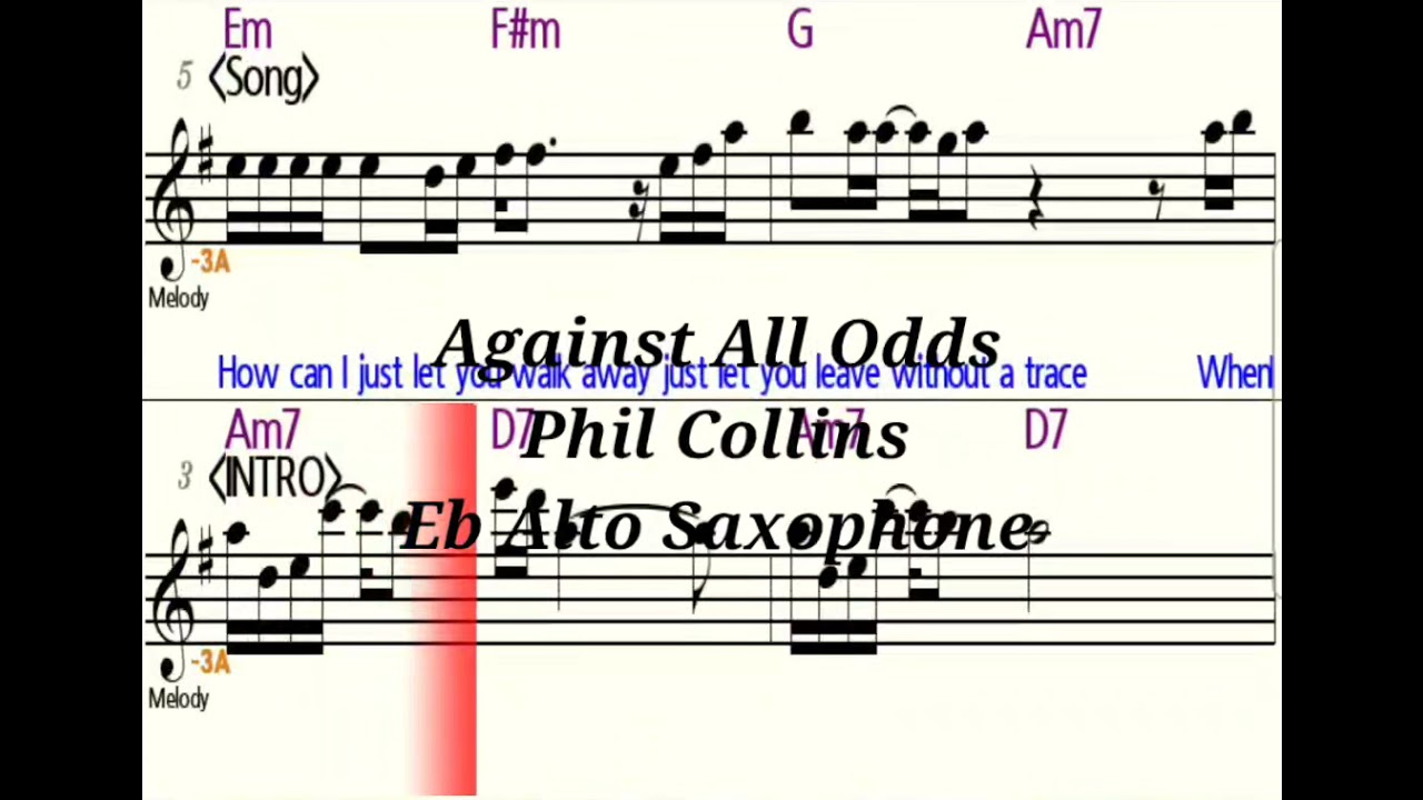 Against All Odds - Eb Alto Saxophone - Play Along - Sheet Music - Backing Track