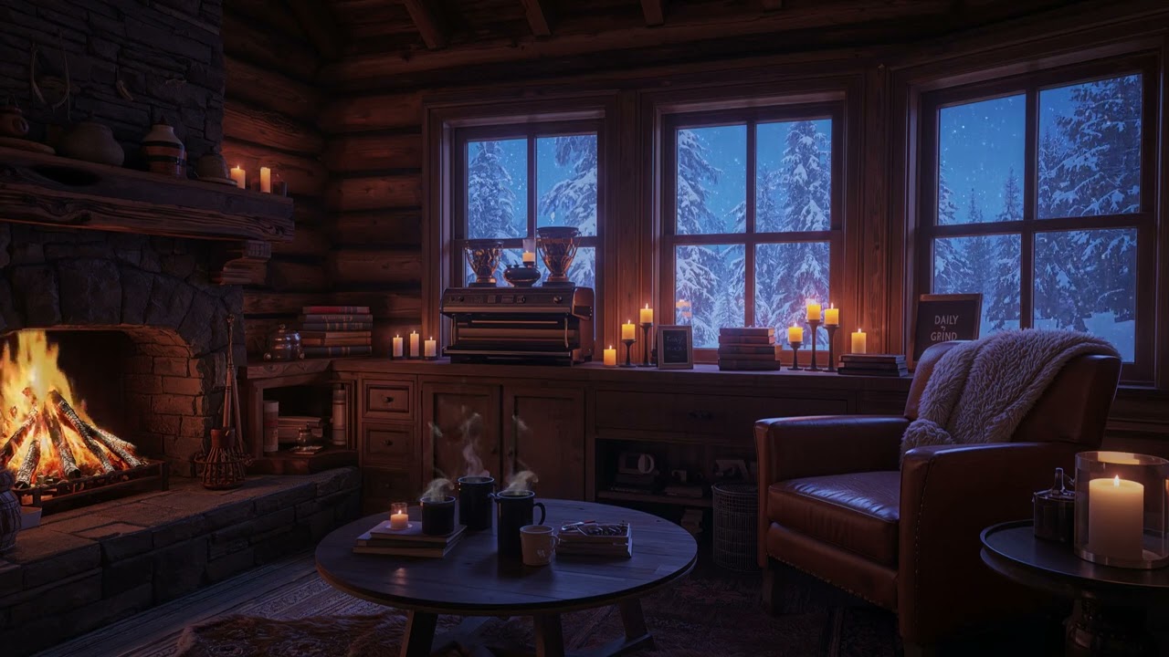 Warm Jazz Piano & Crackling Fireplace ❄️ Relaxing Winter Ambience for Reading, Studying & Sleep
