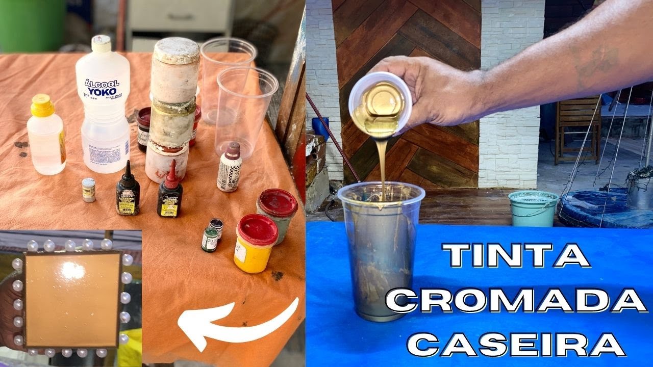TINTA CASEIRA Cromada E dourada para Ferro,isopor,madeira,plástico ,cimento gesso vai vira febre