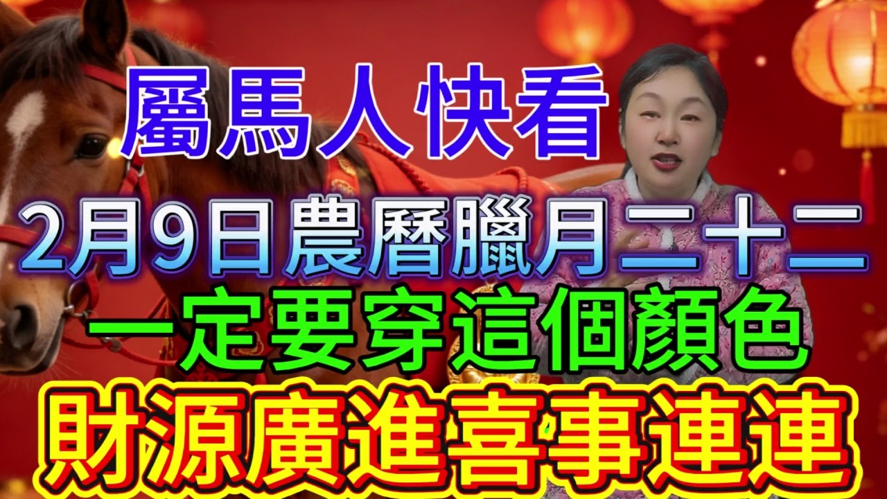 屬馬人速看！2 月 9 日臘月二十二，穿這色就是活招財符，晚穿一天少賺一筆！#財富 #補財庫旺財氣 #風水 #熱門 #運勢