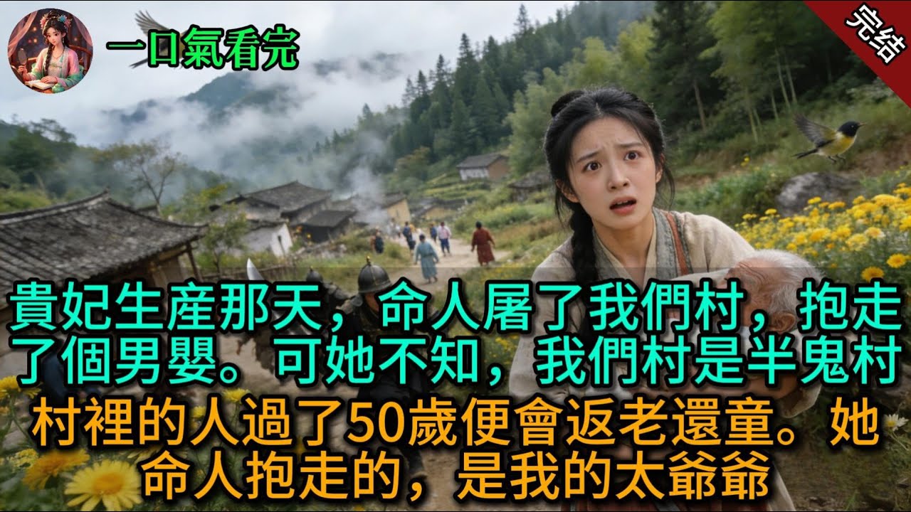 貴妃生産那天，命人屠了我們村，抱走了個男嬰。可她不知，我們村是半鬼村：村裡的人過了50歲便會返老還童。她命人抱走的，是我的太爺爺.