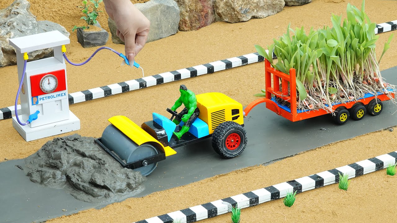 DIY Mini Tractor & Road Roller Build | Concrete Road Construction Science Project