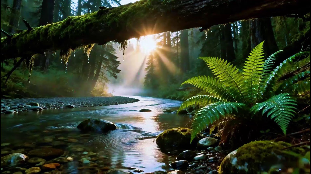 Calming Forest Ambience - River Flowing Birds Chirping in Hidden Forest Ambience for Rest, Medicine