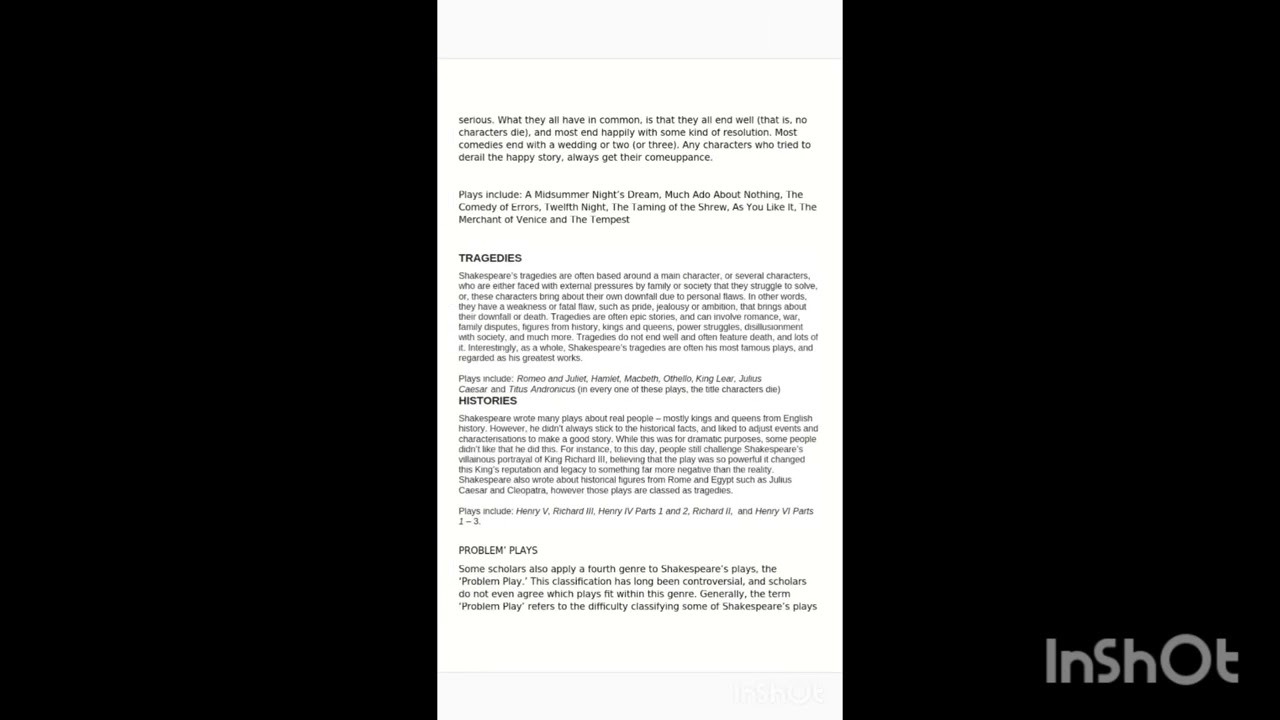 MA English | Shakespeare studies | Classification of the Shakespearean plays