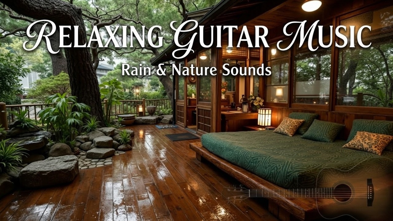 Расслабляющая гитарная музыка - Акустическая гитара и звуки дождя для сна
