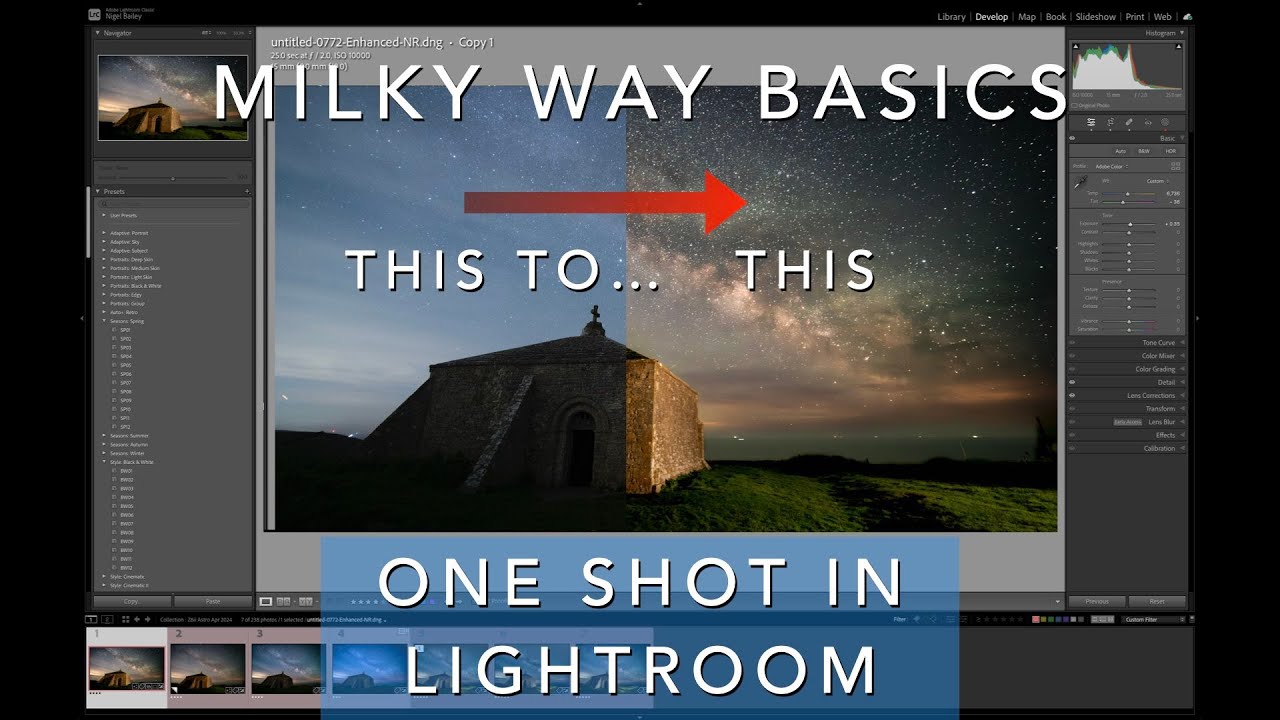Basic Milky Way single shot image editing in just a few Lightroom adjustments