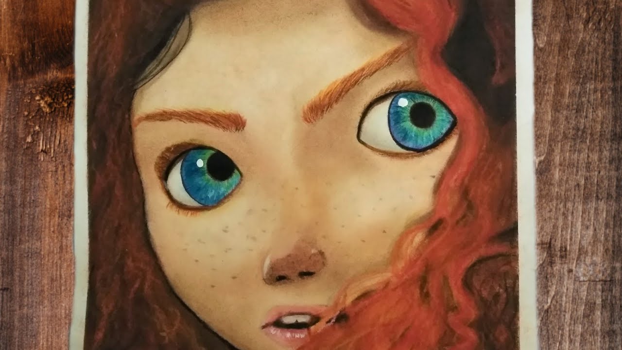Dibujando a Merida de Valiente  con Gises pastel y l&aacute;pices de colores