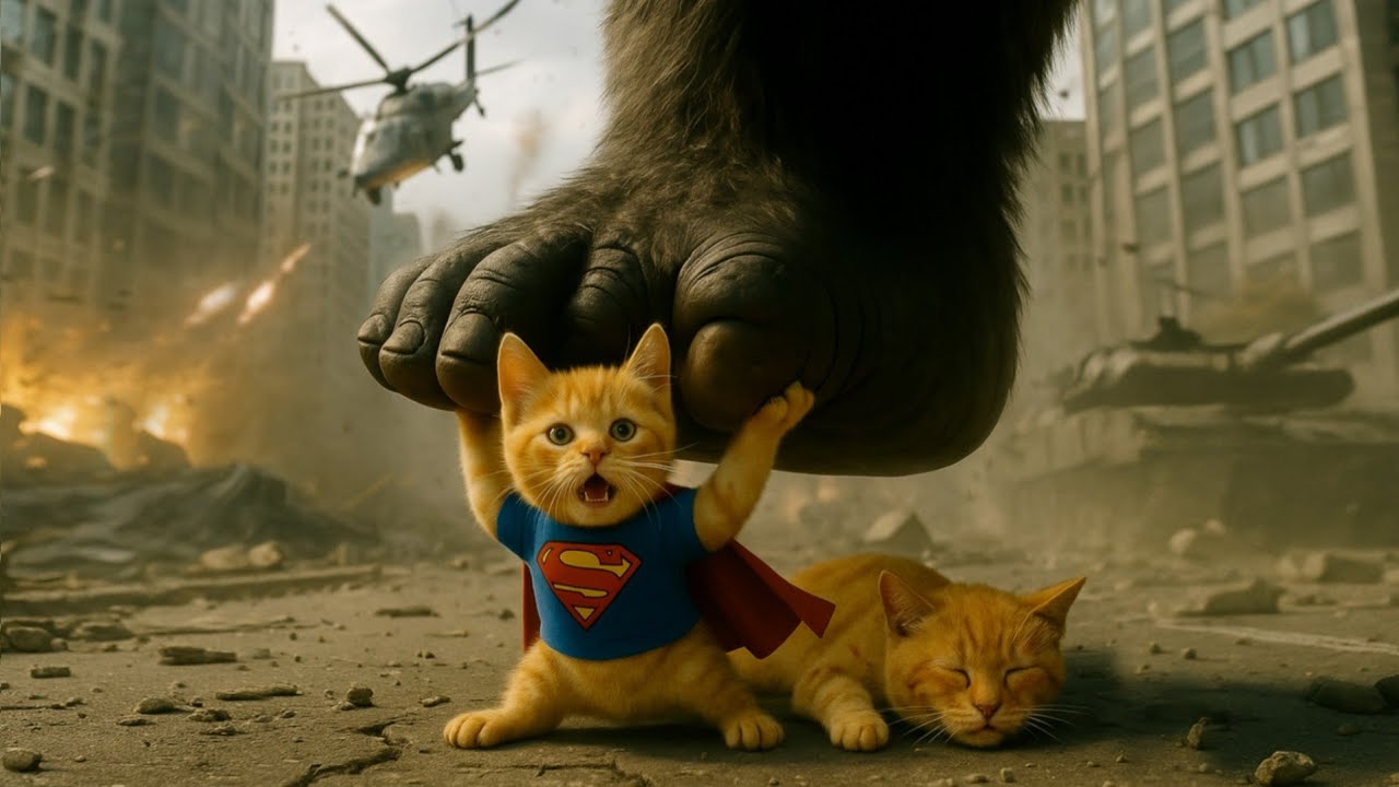 Superhero Kitten Fights Giant King Kong to Save Mama Cat! A Heartwarming Story 🐱🦧