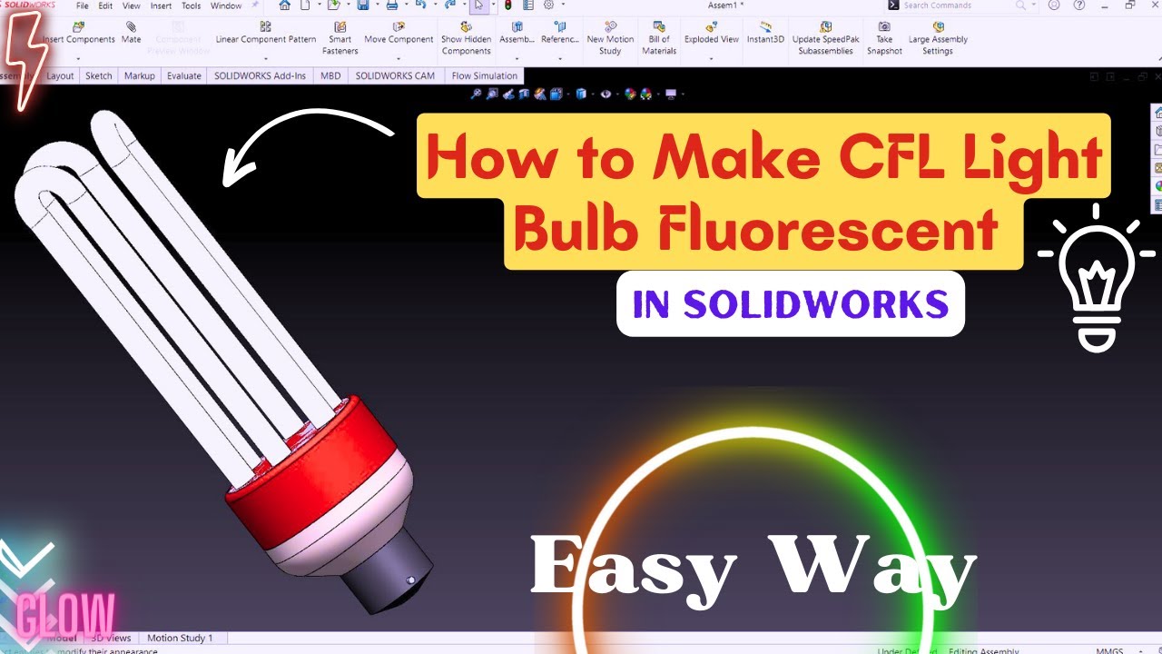 SolidWorks Tutorial Fluorescent Lamp | How to Make CFL Light Bulb Fluorescent in Solidworks