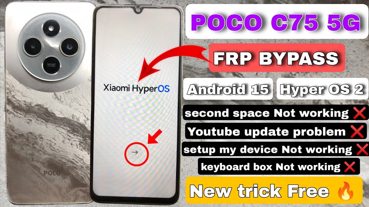 Poco C75 5G FRP Bypass android 15 || Poco C75  5G Google Account bypass hyper OS 2.0 || New trick 