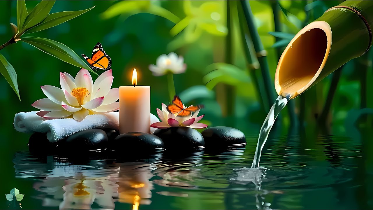 Bamboo Water Sounds & Healing Piano 🌿 Deep Sleep Music, Relaxation, Meditation, Spa BGM