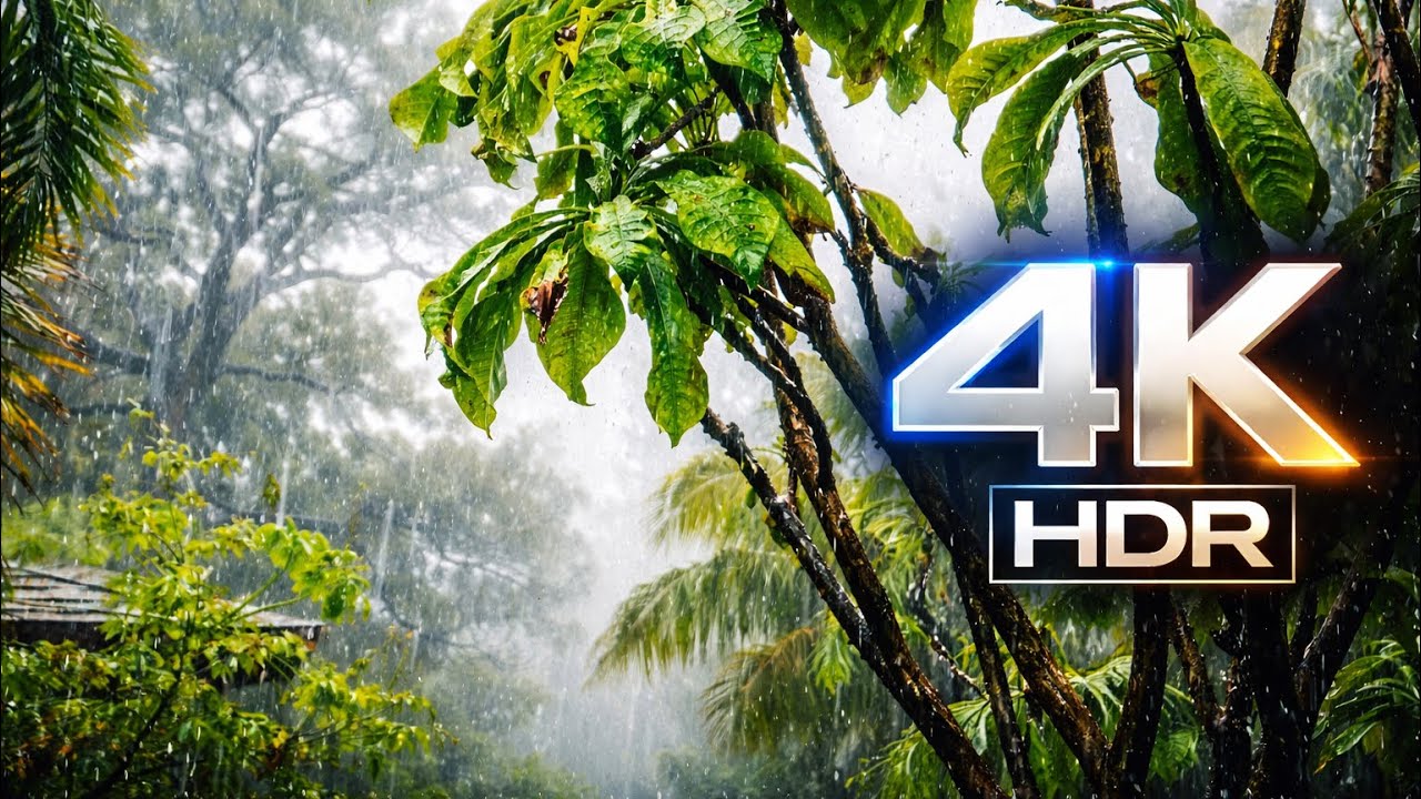 4K HDR Rain Ambience | Relaxing Rainfall on Leaves | Nature Sounds for Sleep & Study 