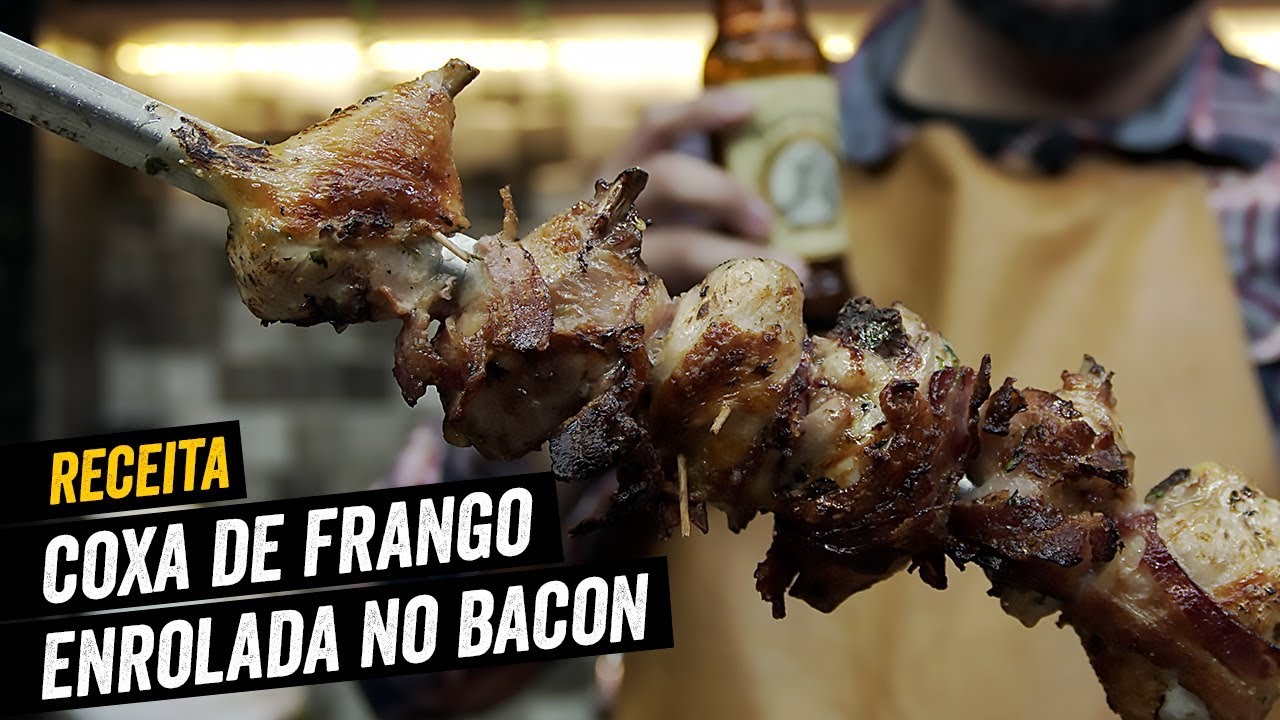 Coxa de Frango Marinada na Cerveja Enrolada no Bacon