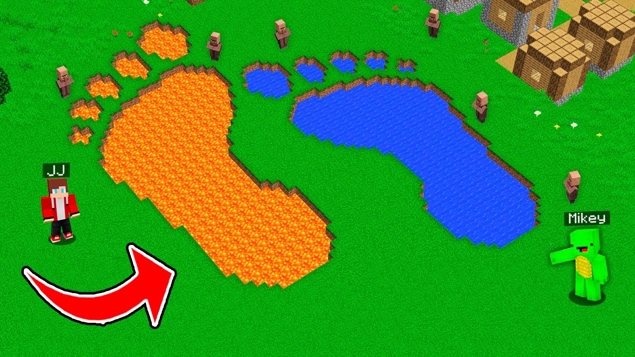 JJ and Mikey found SUPER BIGGEST LAVA and WATER FOOTPRINT NEAR THE VILLAGE in Minecraft - Maizen !?