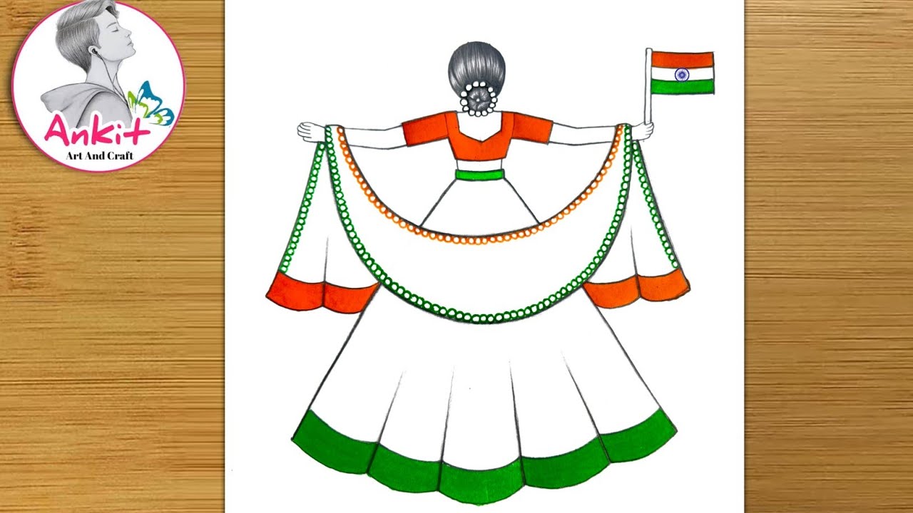 Republic Day Drawing easy | 26 january drawing for kids | how to draw a girl holding Indian flag 