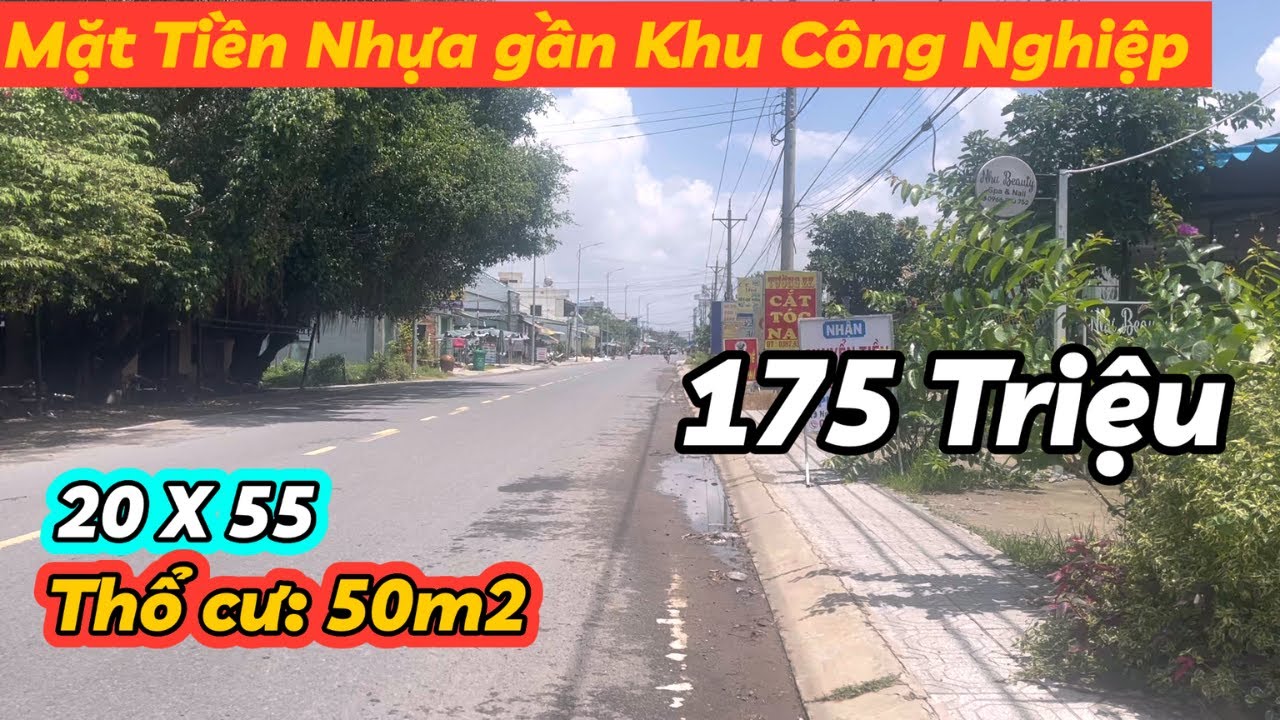 đất mặt tiền nhựa gần chợ trảng bàng 20x55 tc 50m2 đối diện ubnd 175 triệu