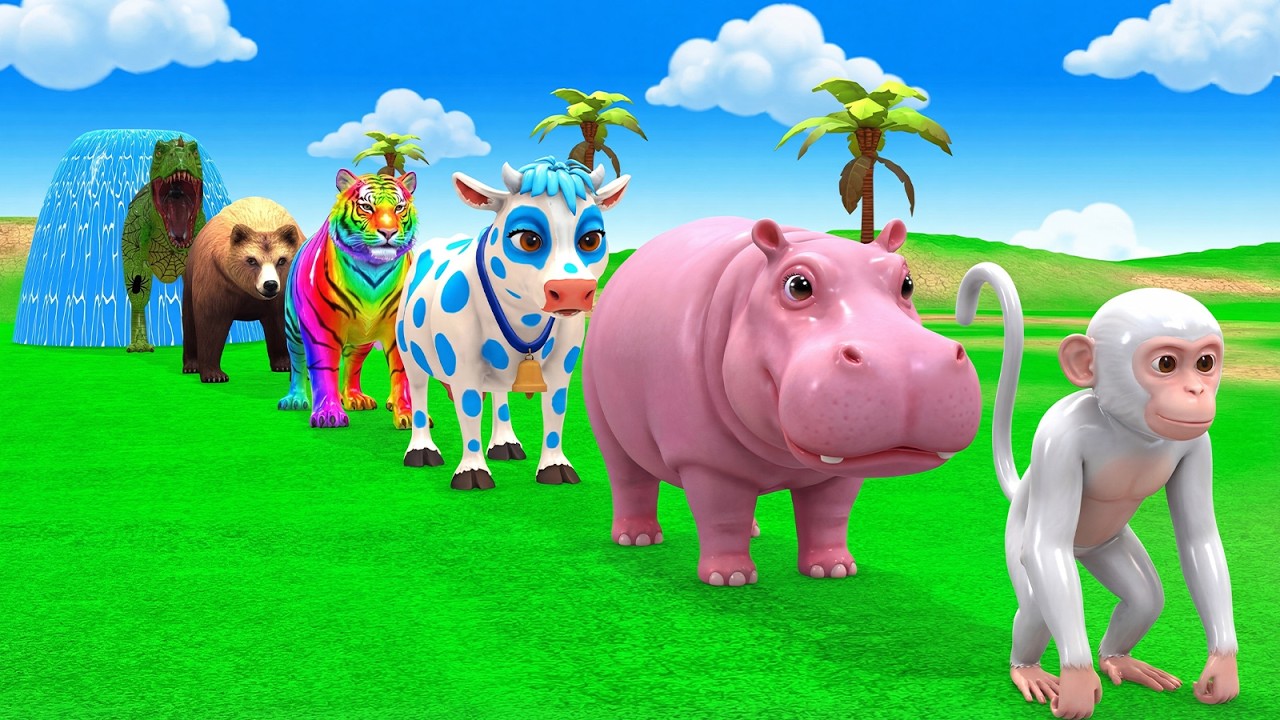 Long Slide Game with Dinosaur Lion Cow Hippopotamus Gorilla 3d Animal Game Funny 3d Animals