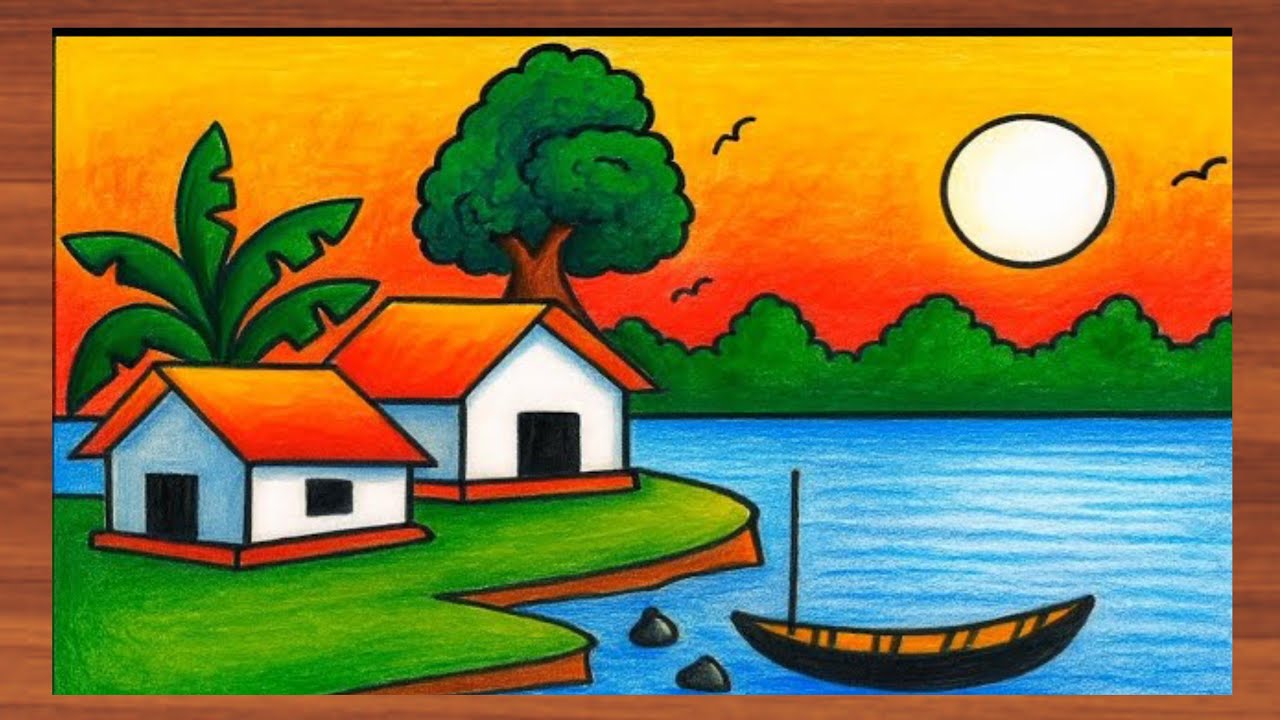 How to draw scenery of village / landscape scenery art#drawing #scenery @EasyDrawing24 