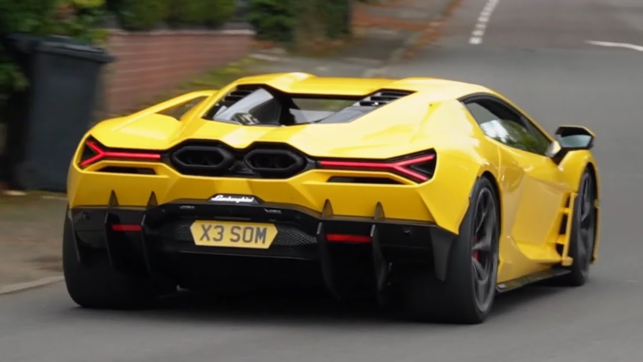Supercars in Alderley edge (Lamborghini revuelto, Lamborghini miura, Ferrari 488 pista, Mclaren 750)