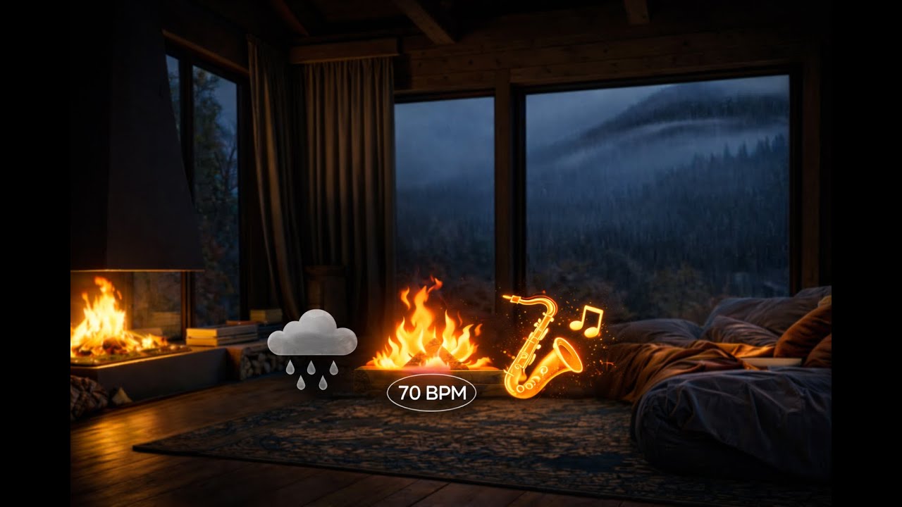 Cozy Fireplace & Rain Ambience | Relaxing Background Music for Work, Home & Cafe l 3 Hour