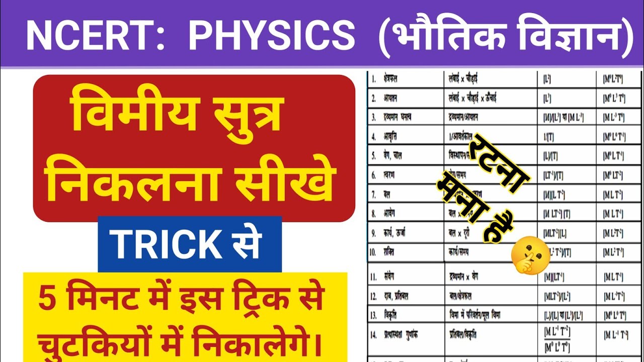 विमीय सुत्र निकालना सीखे ट्रिक के साथ। Vimiy Sutra Kaise Nikale। Dimensional Formula Trick।#physics 