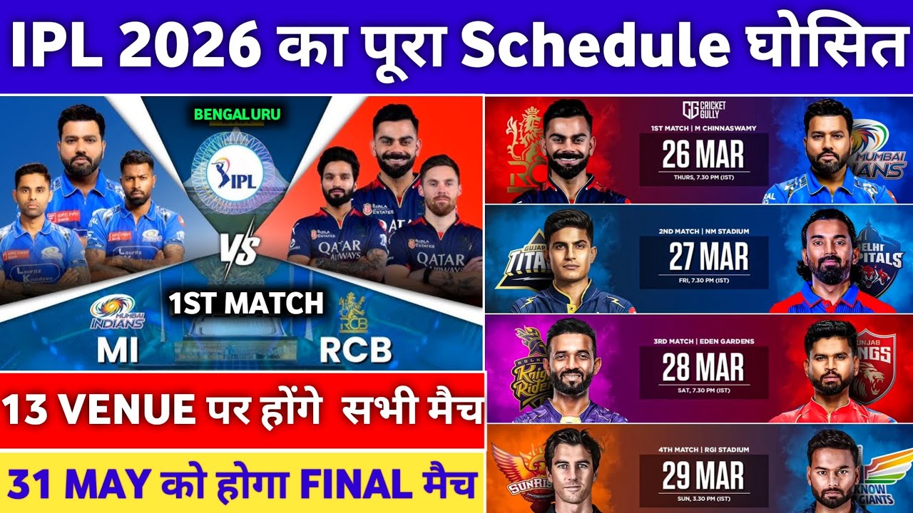 IPL 2026 Schedule & Start Date Announced | IPL 2026 kab Chalu Hoga | IPL 2026 All Venue & Timetable