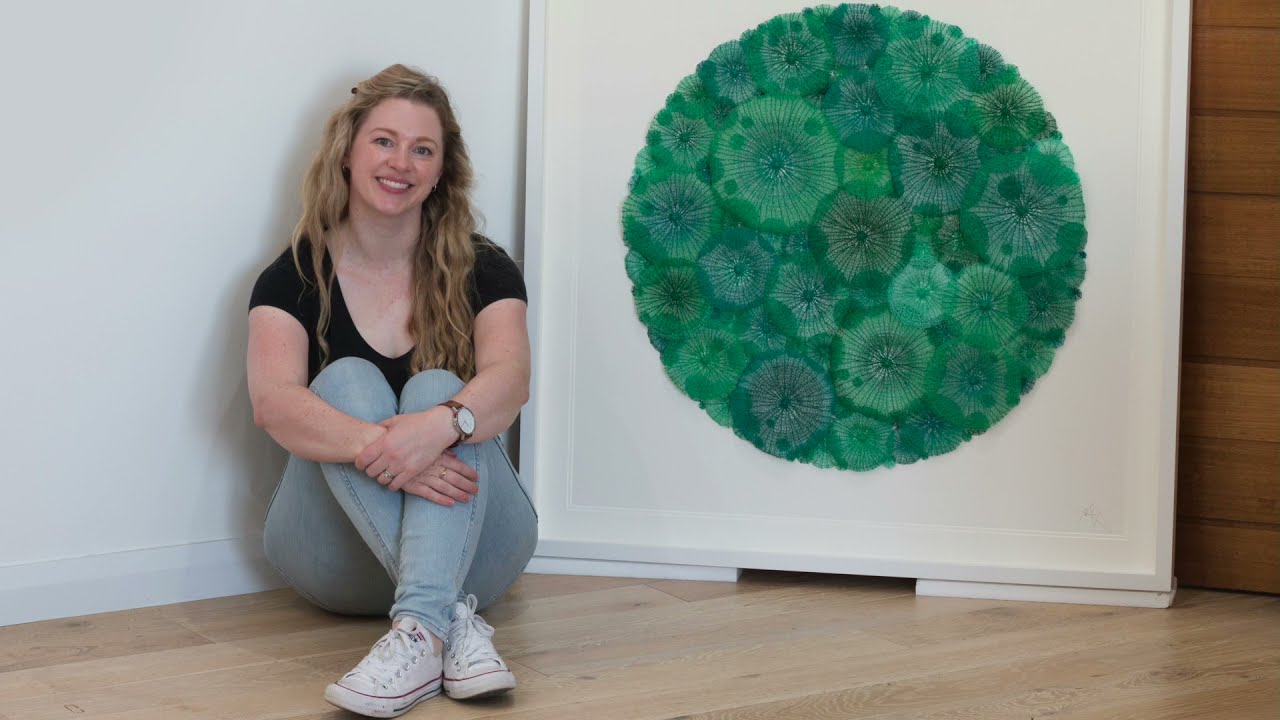 Corallimorph Circle, embroidered artwork installation by Meredith Woolnough