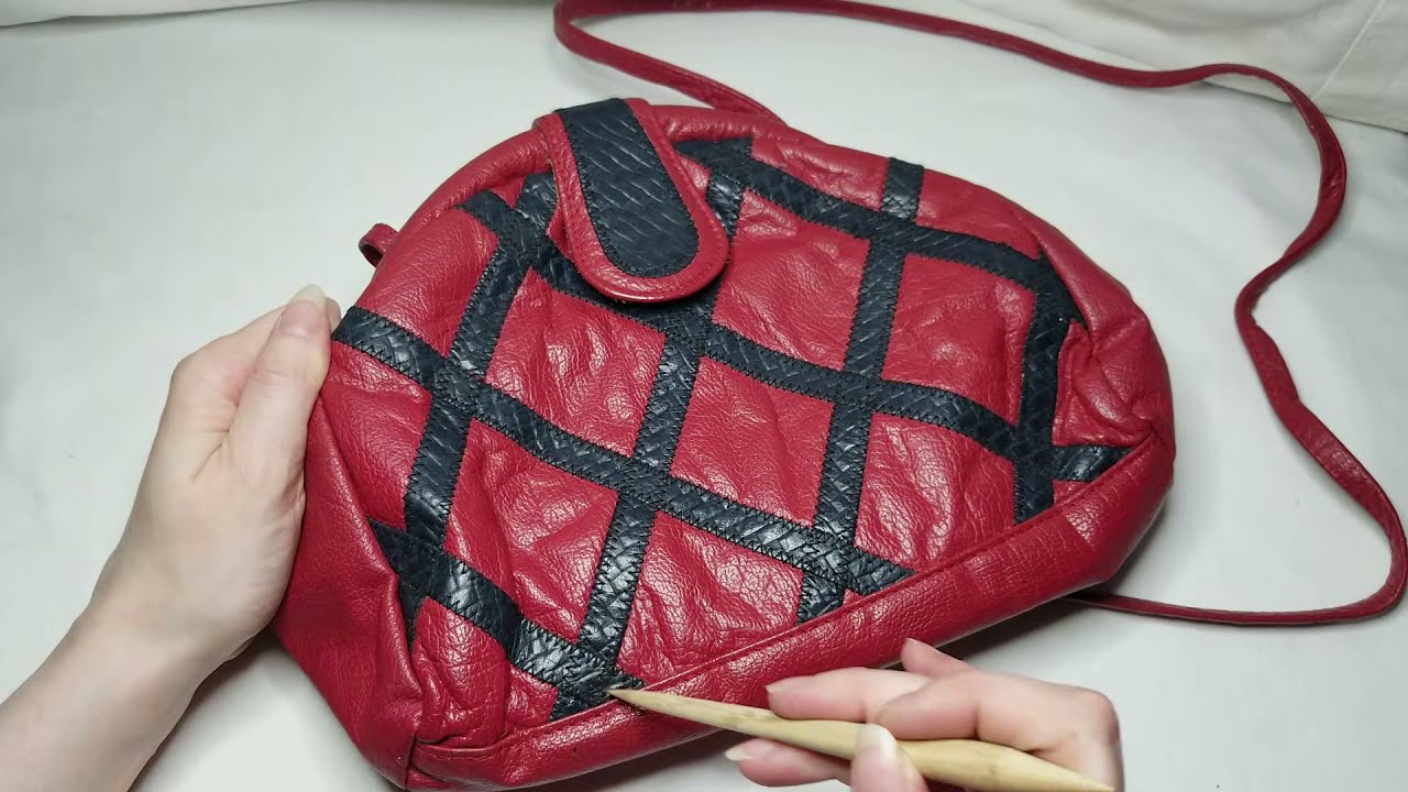 ASMR | Leather Scratching & Squeezing, Purse Inspection with Pointer - No Talking