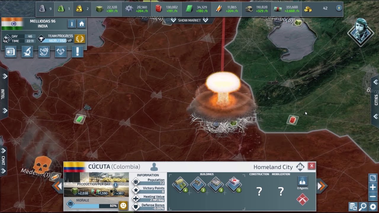 the biggest nuclear attack on CONFLICT OF NATIONS : WW3  (Apocalypse Day)