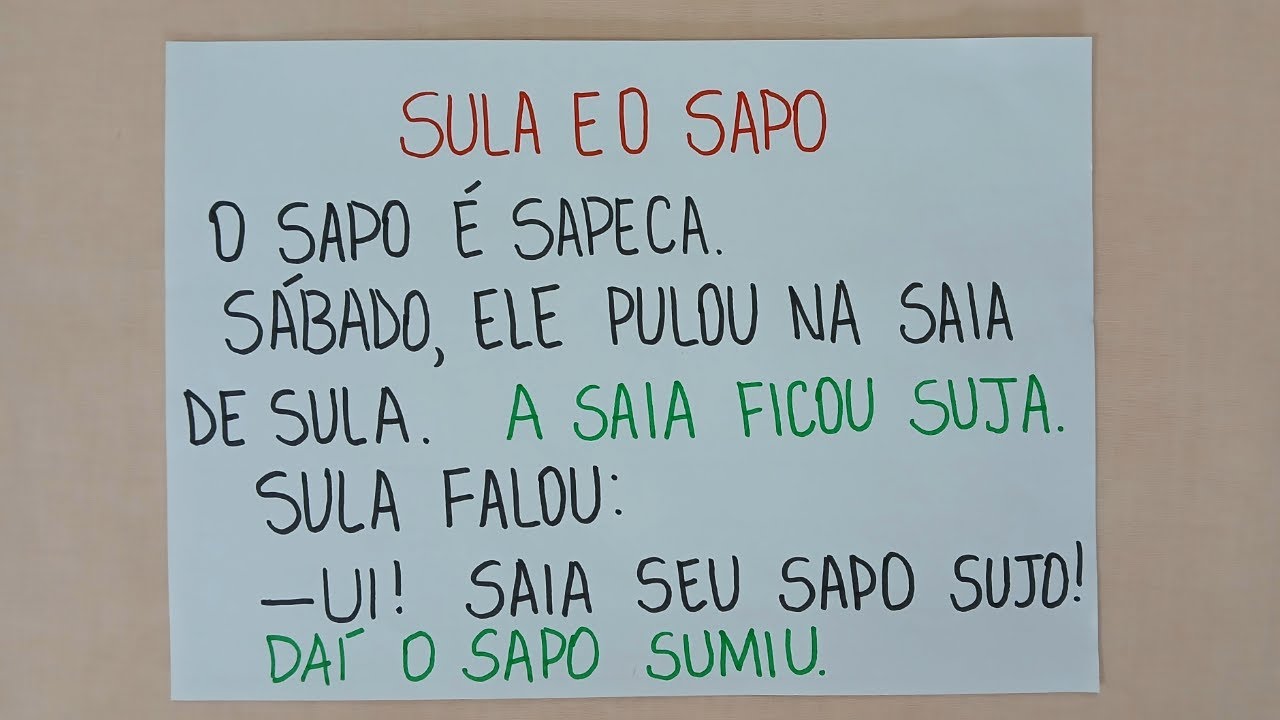 Aprendendo a Ler - Leitura - Vamos Aprender - Leitura de Texto  -Sula e o Sapo - Alfabetização - EJA