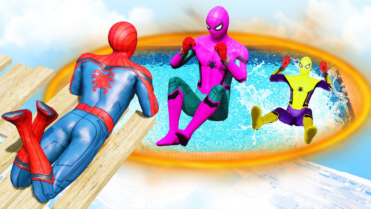 GTA 5 Colorful Spiderman Jumping Into Portals (Ragdolls/Euphoria Physics) #26