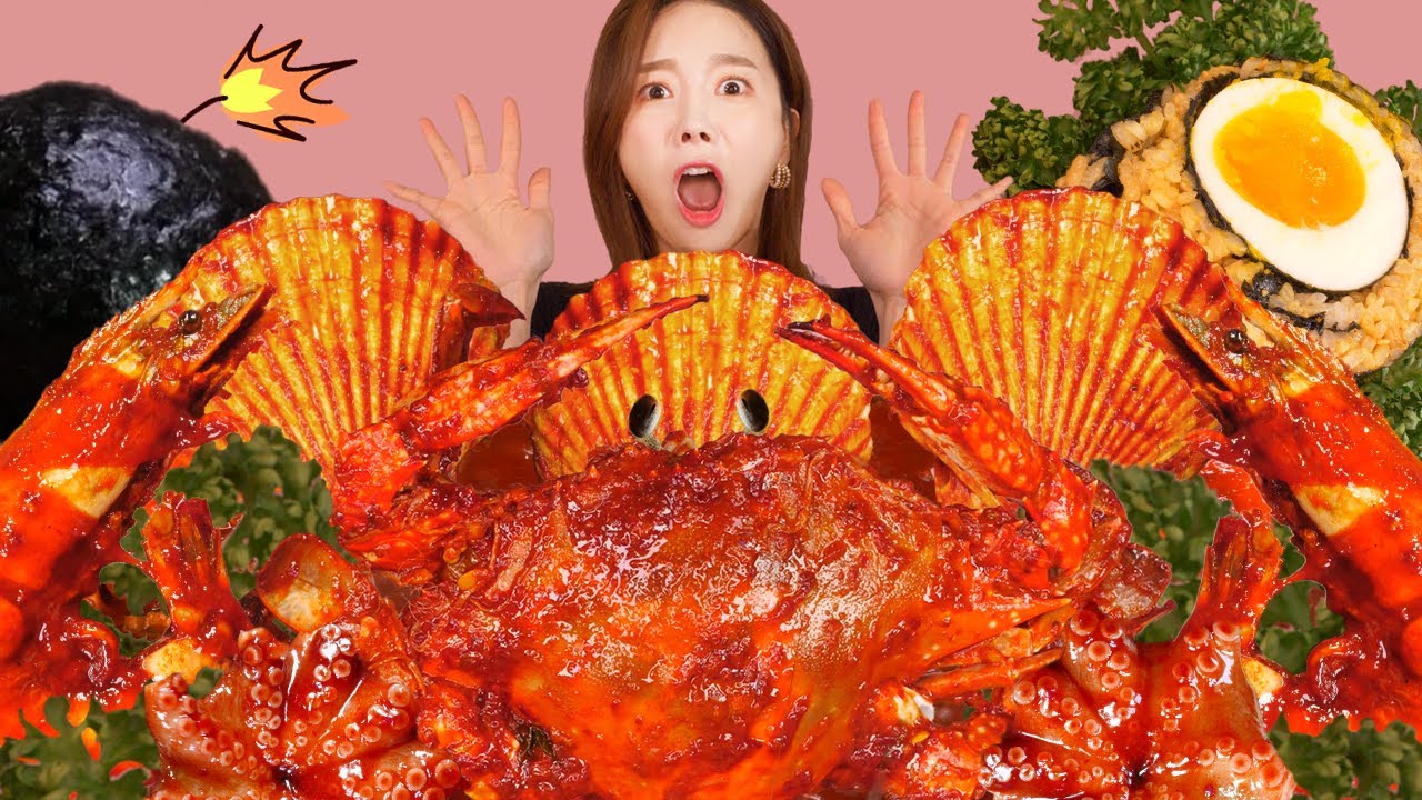 [Mukbang ASMR] осьминог спрут🐙краб🦀Spicy BlueCrabs Octopus! Bomb RiceBall Eatingshow Ssoyoung