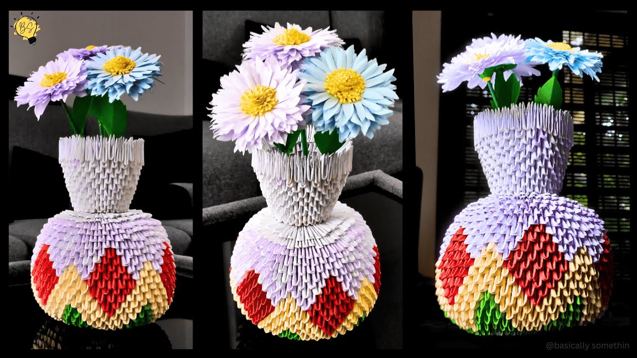3D Origami Flower Vase Tutorial to make an Amazing DIY Paper Home Decor | Crafting Floral Elegance