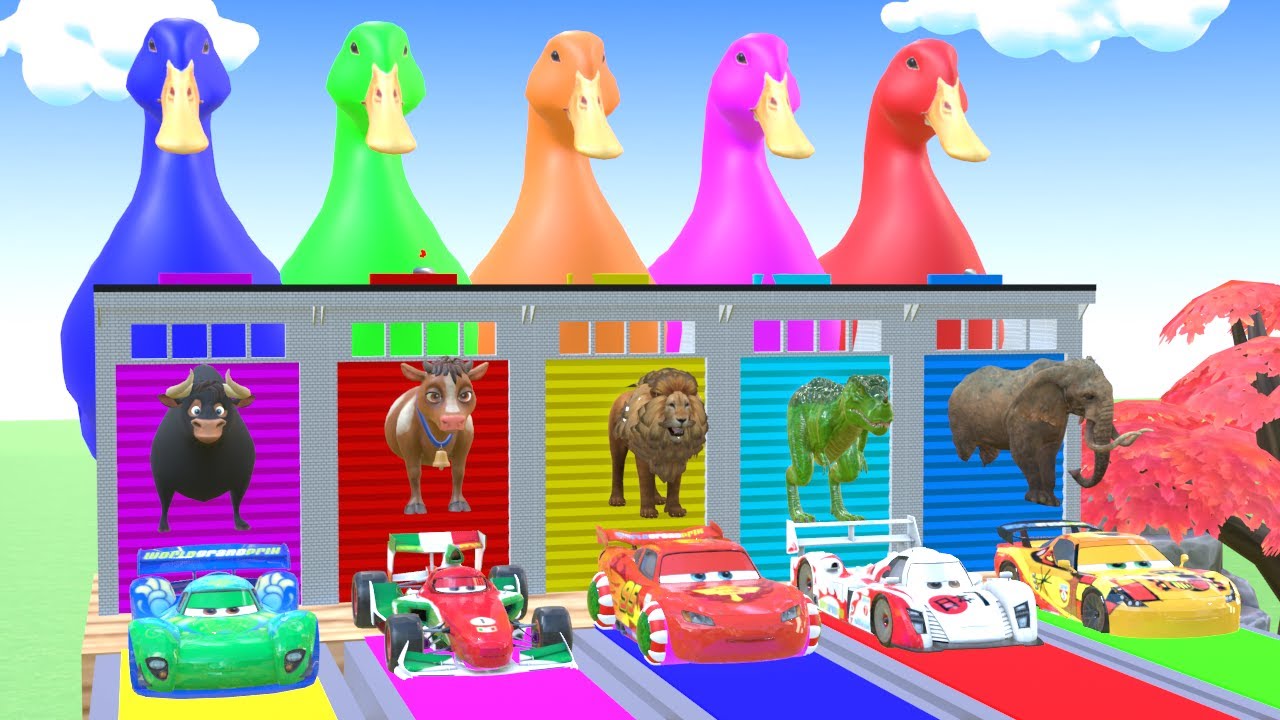 Long Slide Game With Cow  Elephant  Lion Chicken Bull Daino - 3D Animal Game - Funny 3D Animals