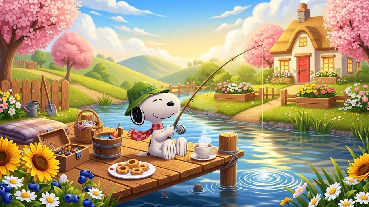 Lazy Spring Afternoon Fishing with Snoopy 🌸 Chill Lofi Music 🎶 Soft Lofi for Relax & Unwind