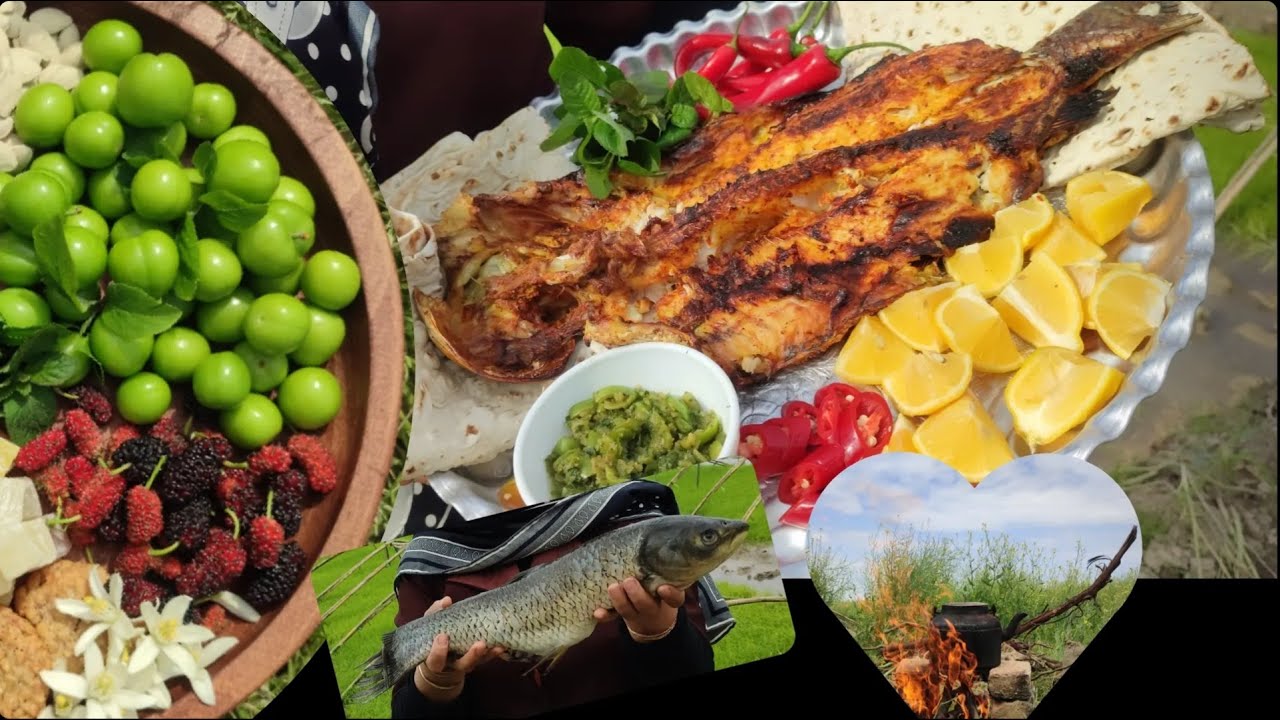 cooking in nature grilled fish with charcuterie board and herbal Tea ماهی کبابی به همراه سینی مزه
