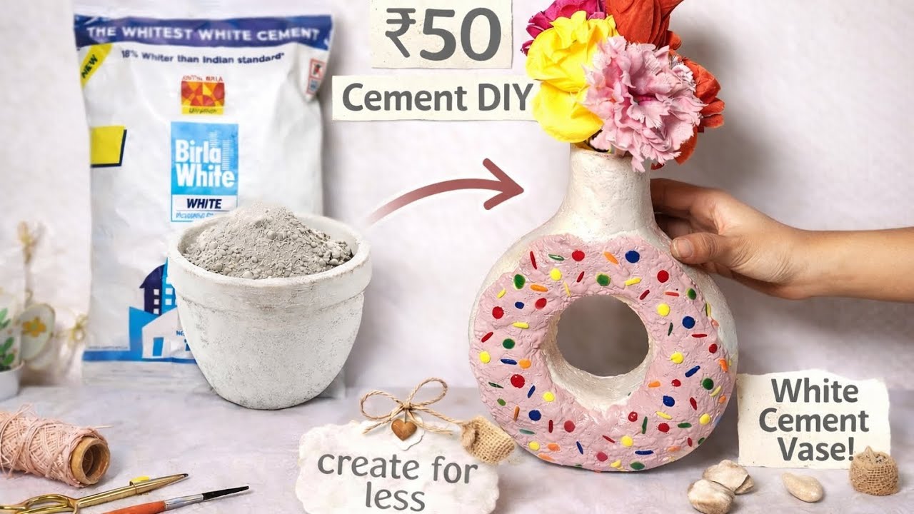 ₹50 Cement DIY That Looks Expensive 👀 Budget Friendly Craft 💖🖤 #diy donut shaped vase @CreateForLess